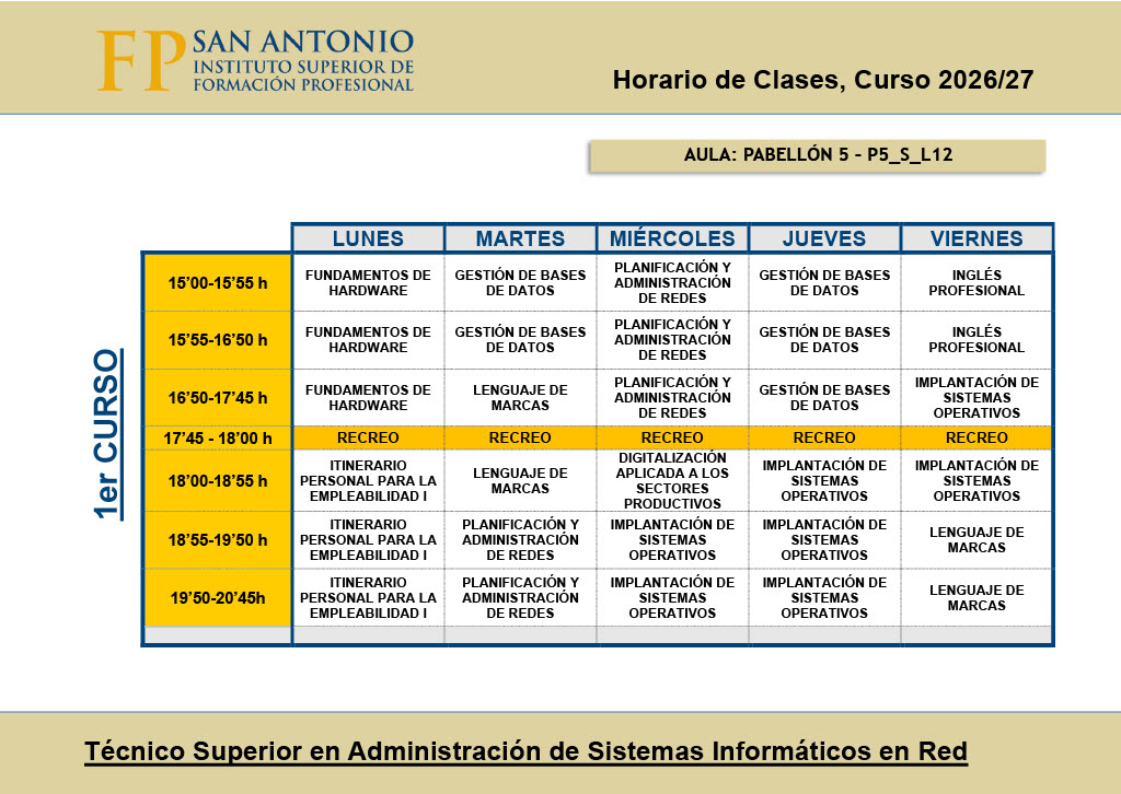 Horario de clase